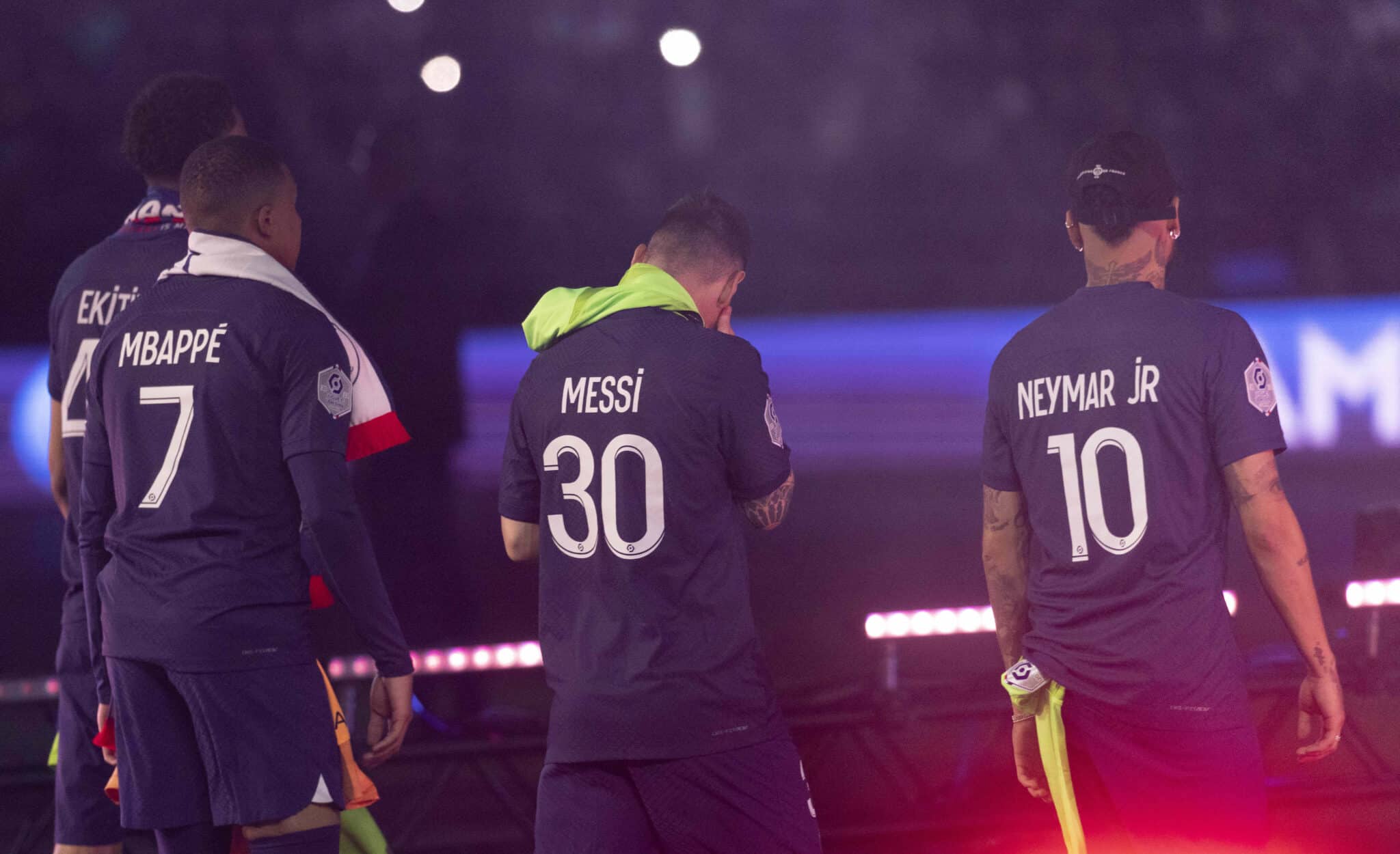Neymar with Messi and Mbappe