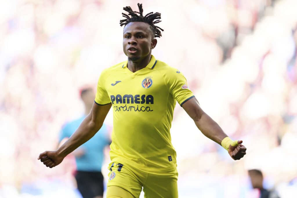 Samuel Chukwueze celebrates scoring for Villarreal
