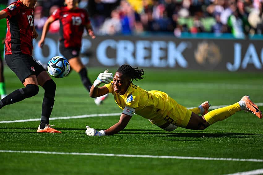 Super Falcons goalkeeper, Chiamaka Nnadozie, in action