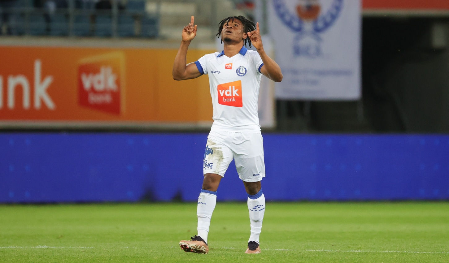 Super Eagles striker Gift Orban celebrates scoring