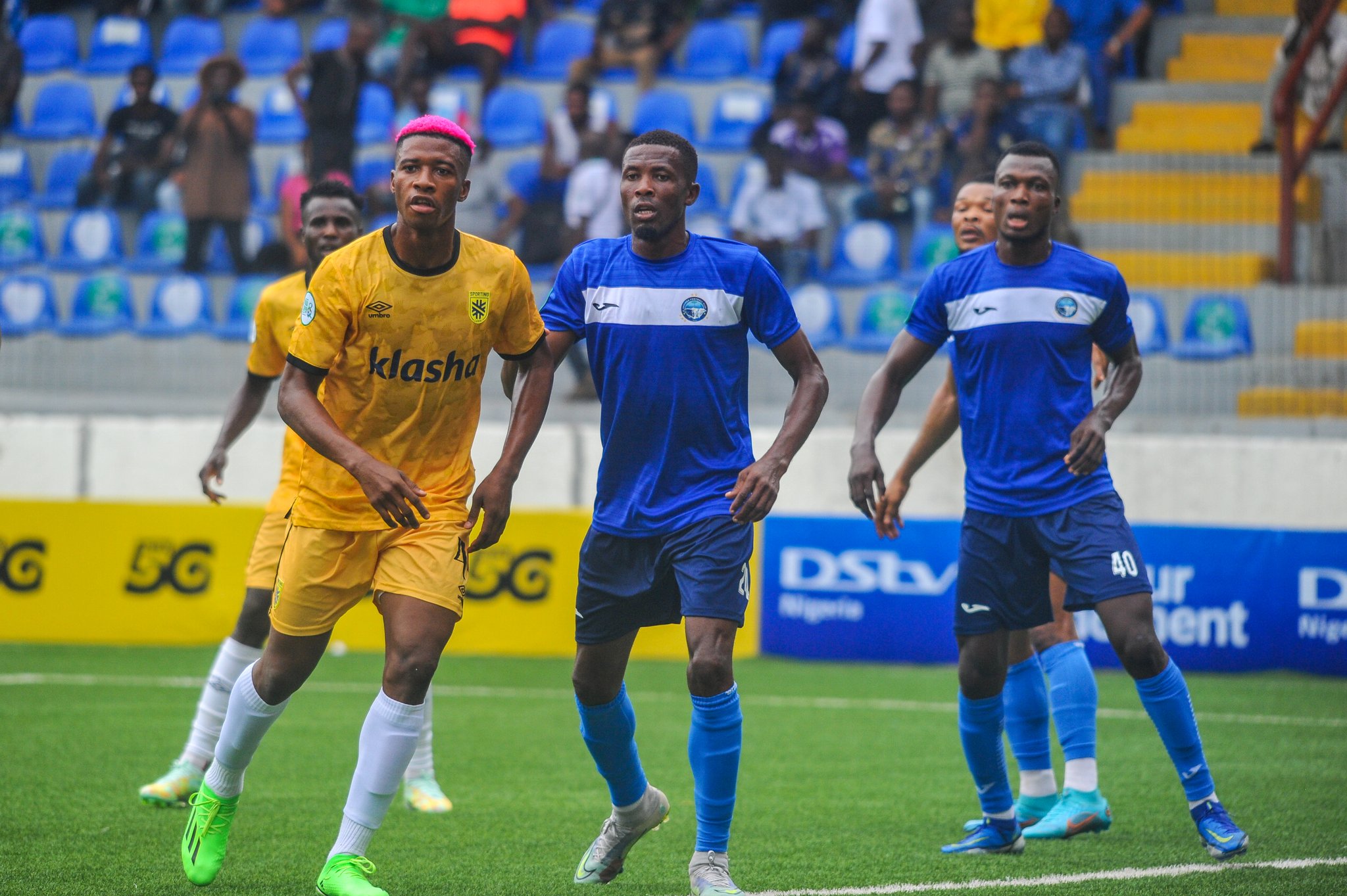 NPFL champions Enyimba players looking to defend a corner