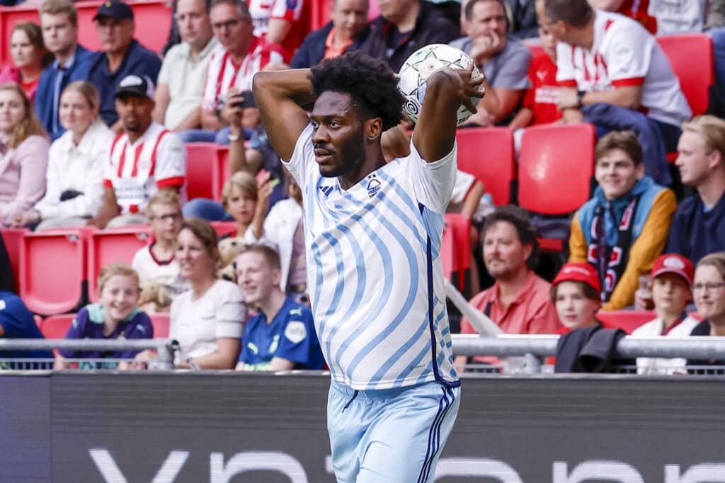 Ola Aina takes a thrown in for new club Nottingham Forest