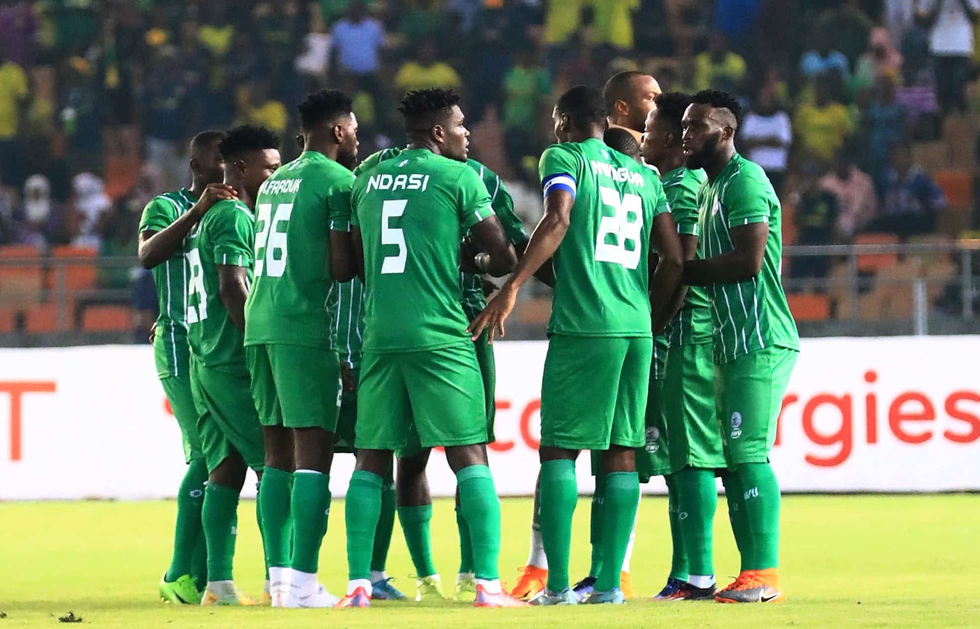 Rivers United players before action in the CAF Confederations Cup