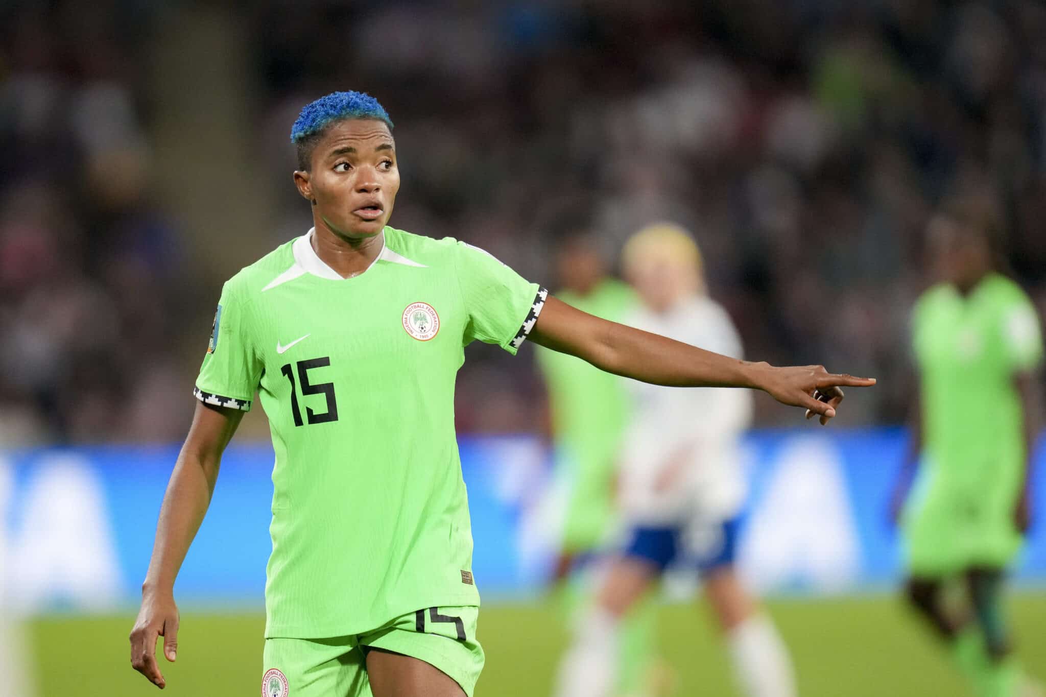 Winger Rasheedat Ajibade in action for the Nigeria Super Falcons