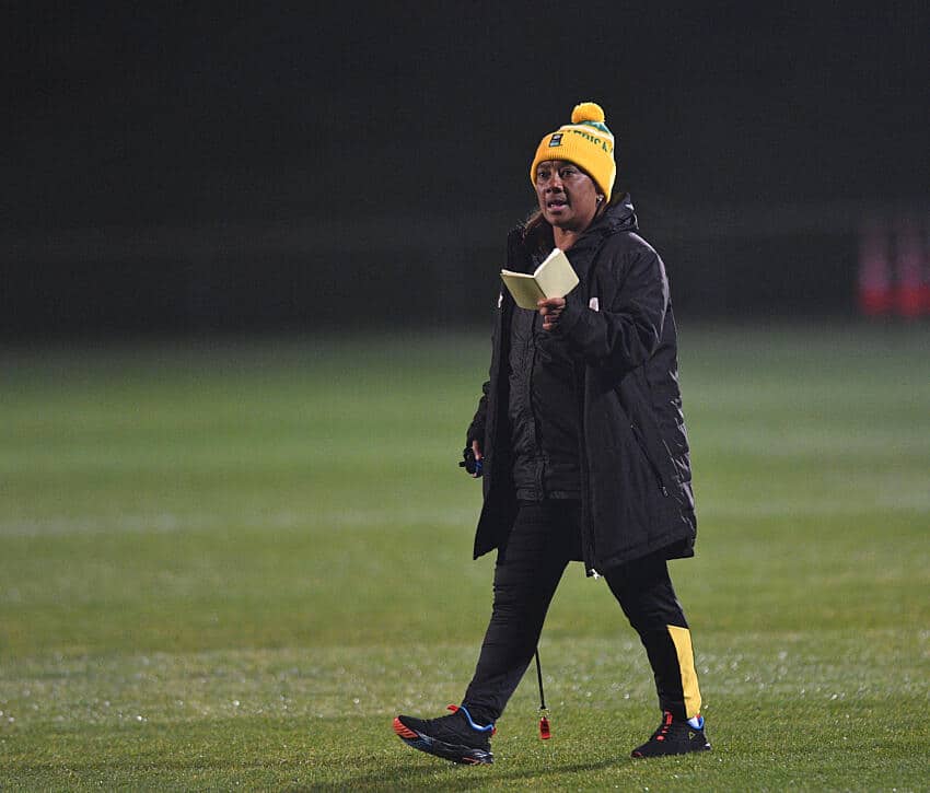 Desiree Ellis instructs Banyana Banyana players