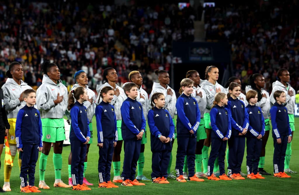Super Falcons players during the national anthems in the FIFA Women's World Cup
