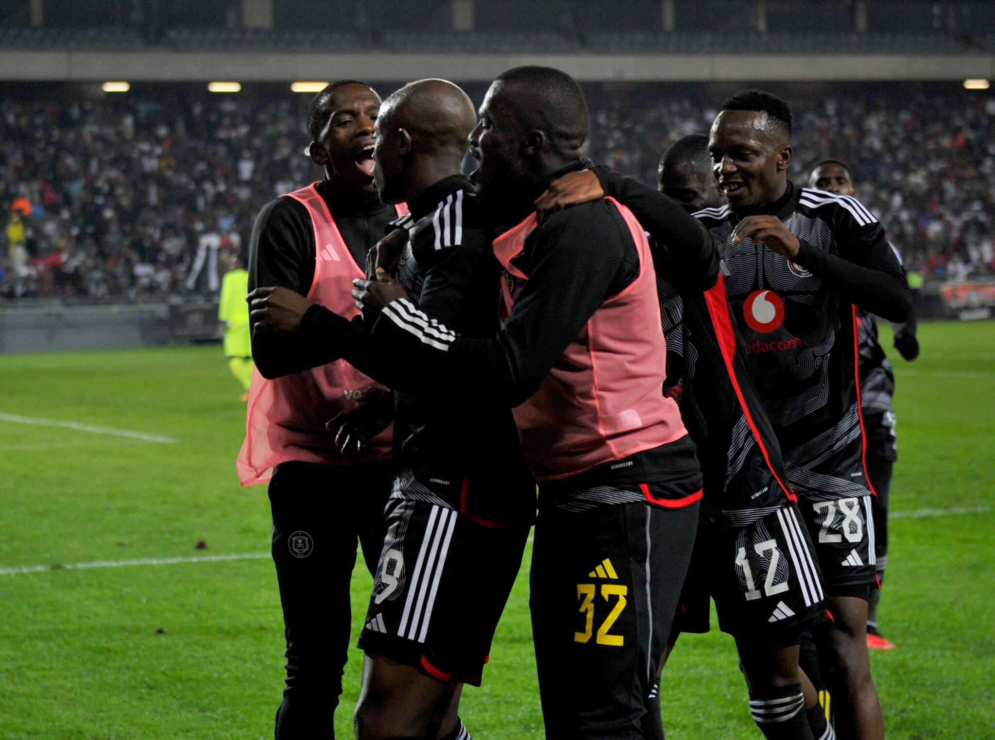 Zakhele Lepasa celebrates scoring with his teammates