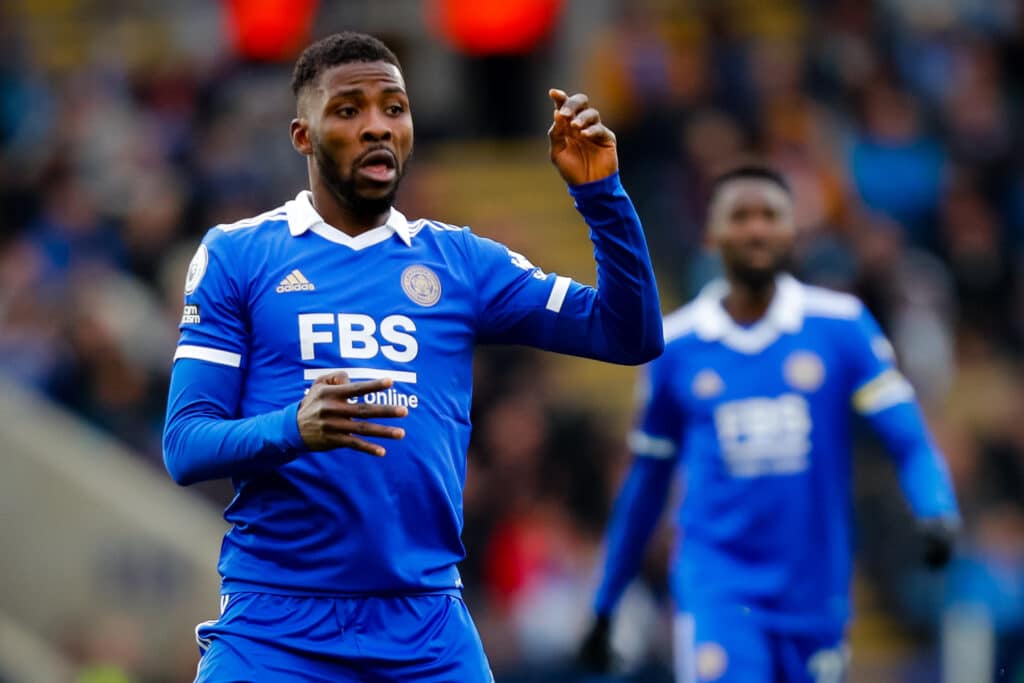 Super Eagles striker Kelechi Iheanacho plays the ball forward