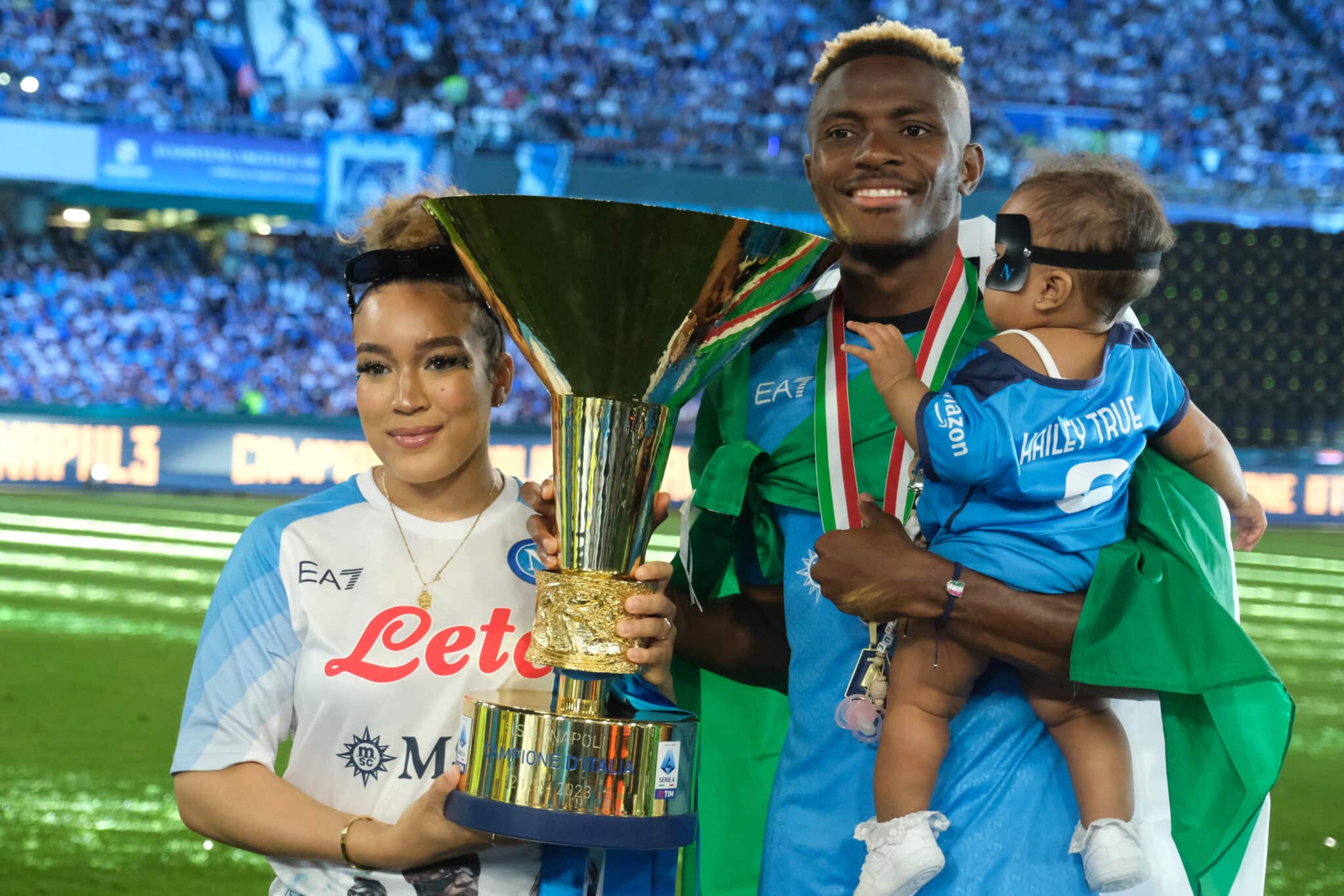 Victor Osimhen with his girlfriend after lifting the Serie A title