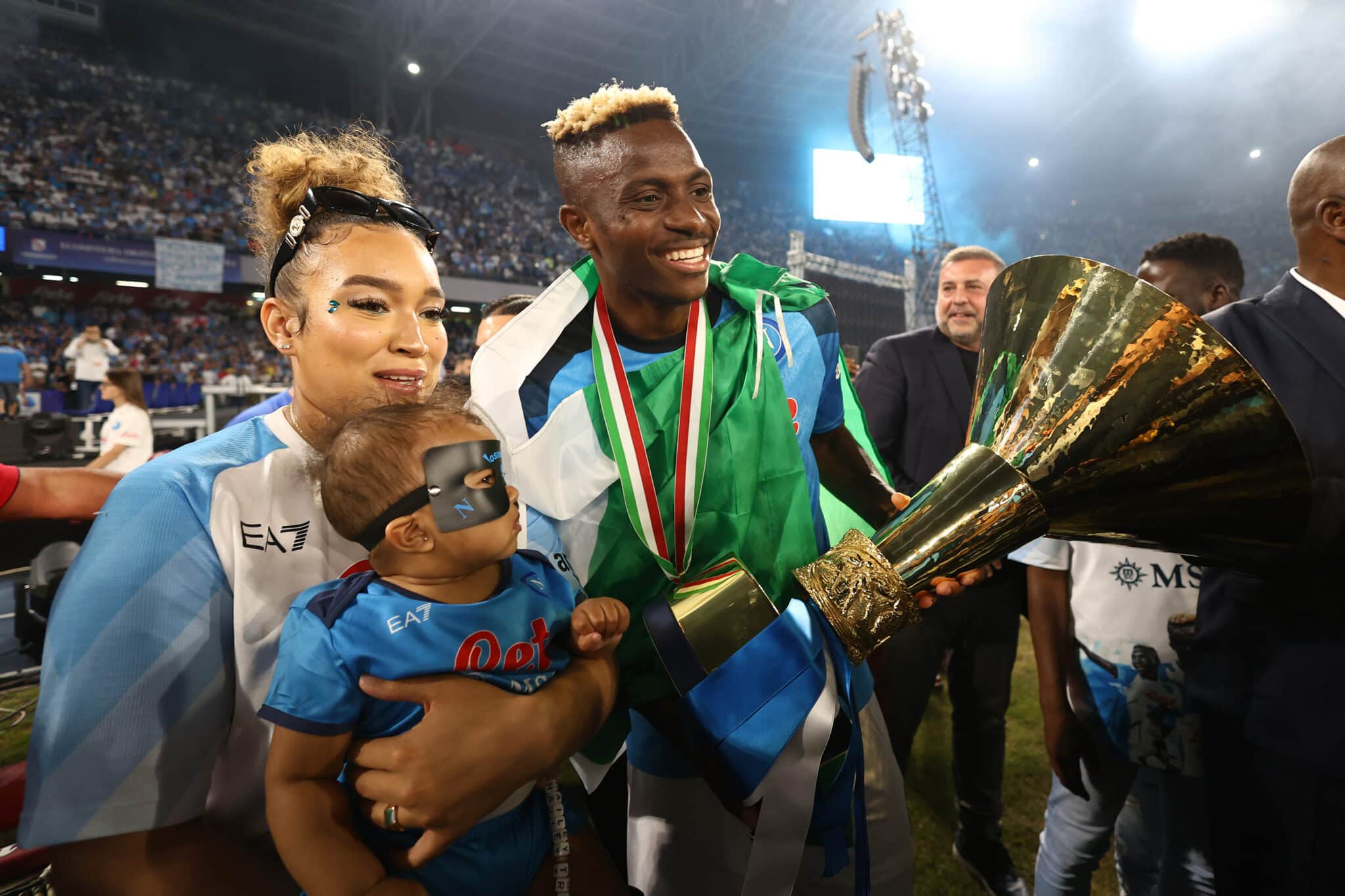 Victor Osimhen with his girlfriend and daughter