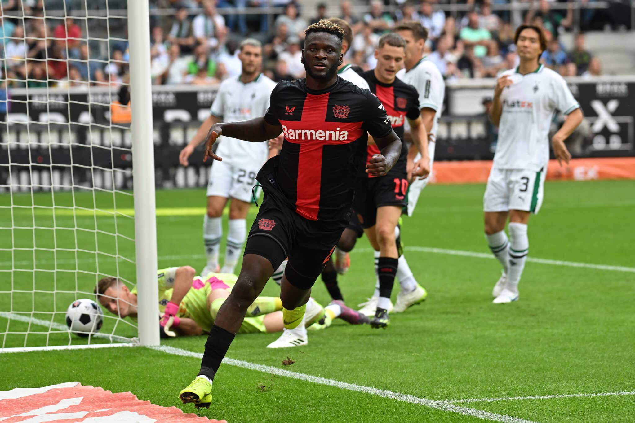 Victor Boniface celebrates scoring