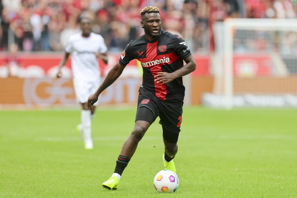 Victor Boniface in action for Leverkusen