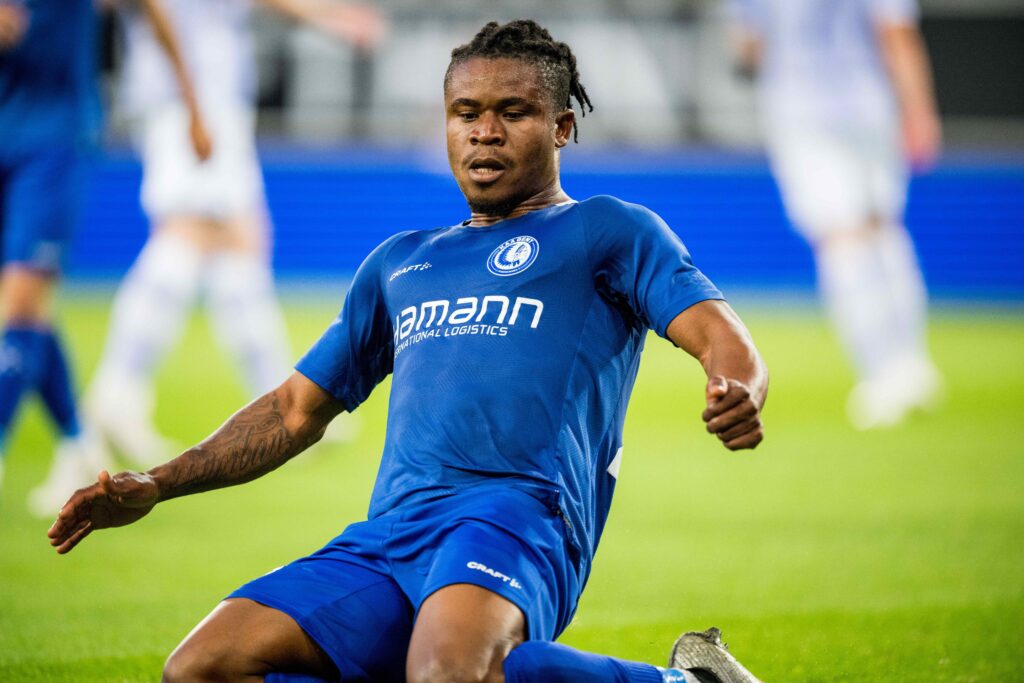 Gent striker, Gift Orban celebrates scoring