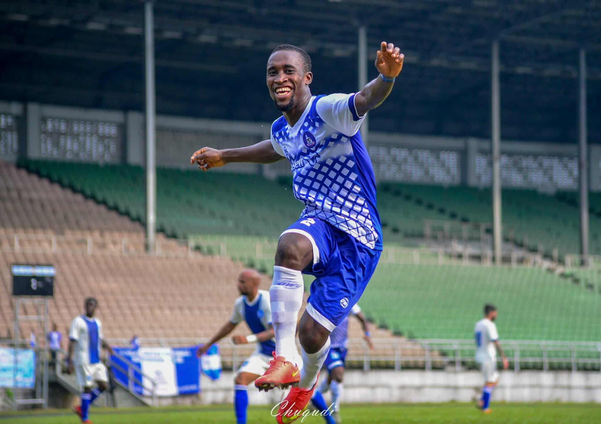 Godwin Aguda celebrating a goal for Rivers United