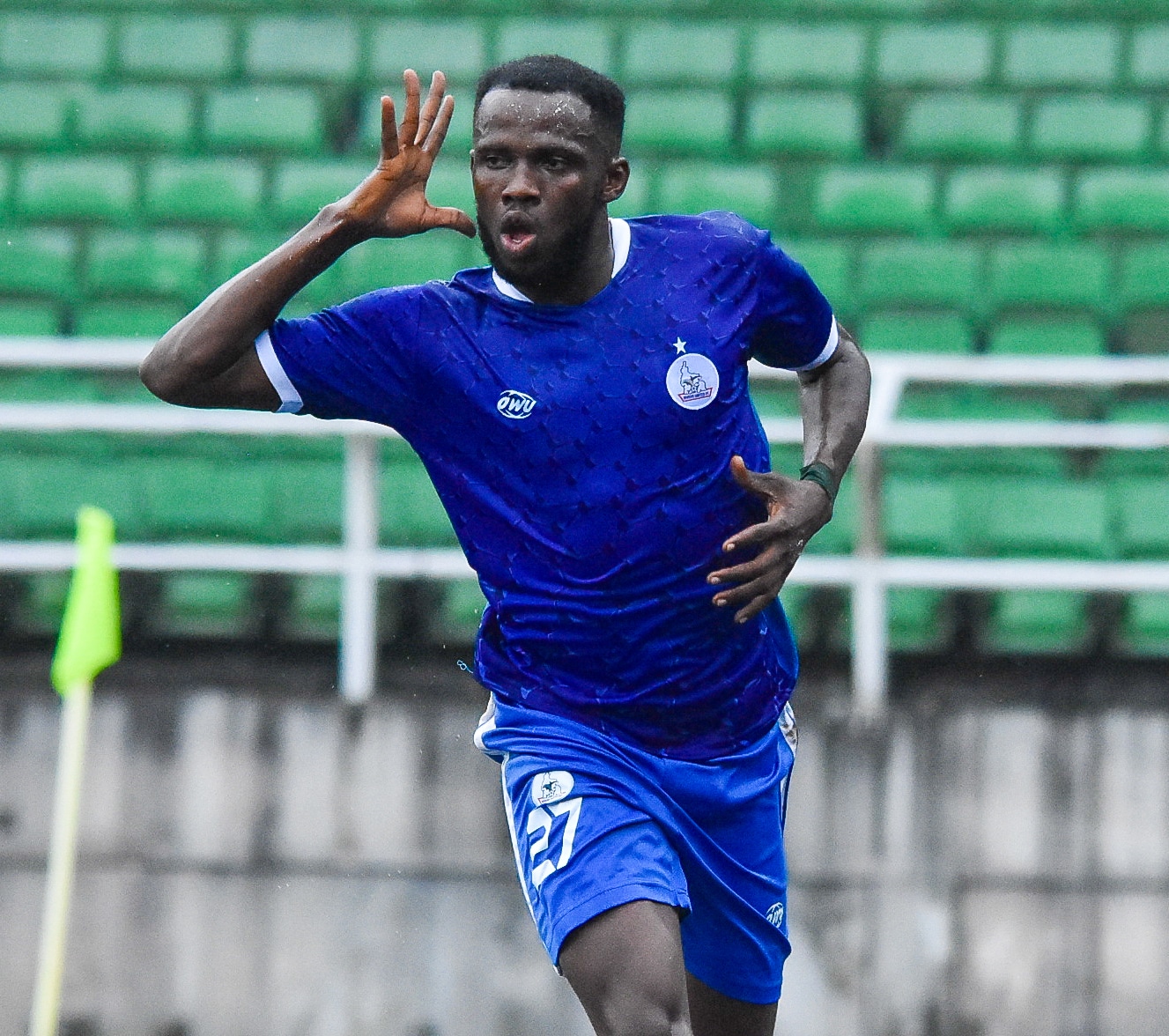 Rivers United Gideon Duru celebrating a goal