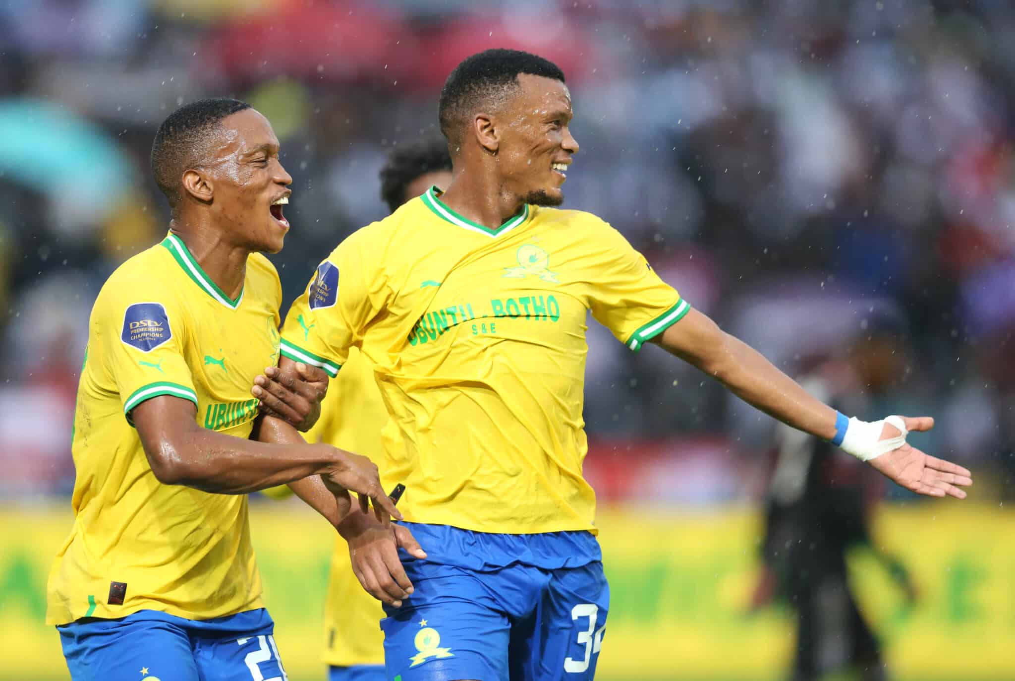 Mothobi Mvala of Mamelodi Sundowns celebrates goal during the DStv Premiership 