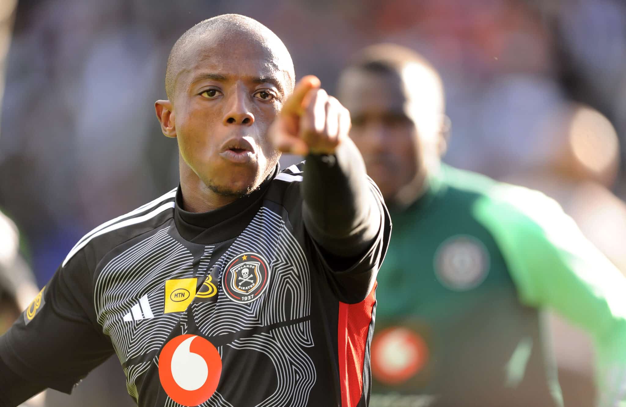 Zakhele Lepasa of Orlando Pirates celebrates his goal during the 2023 MTN8 semifinal