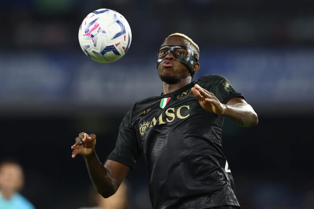 Victor Osimhen tries to control the ball for Napoli