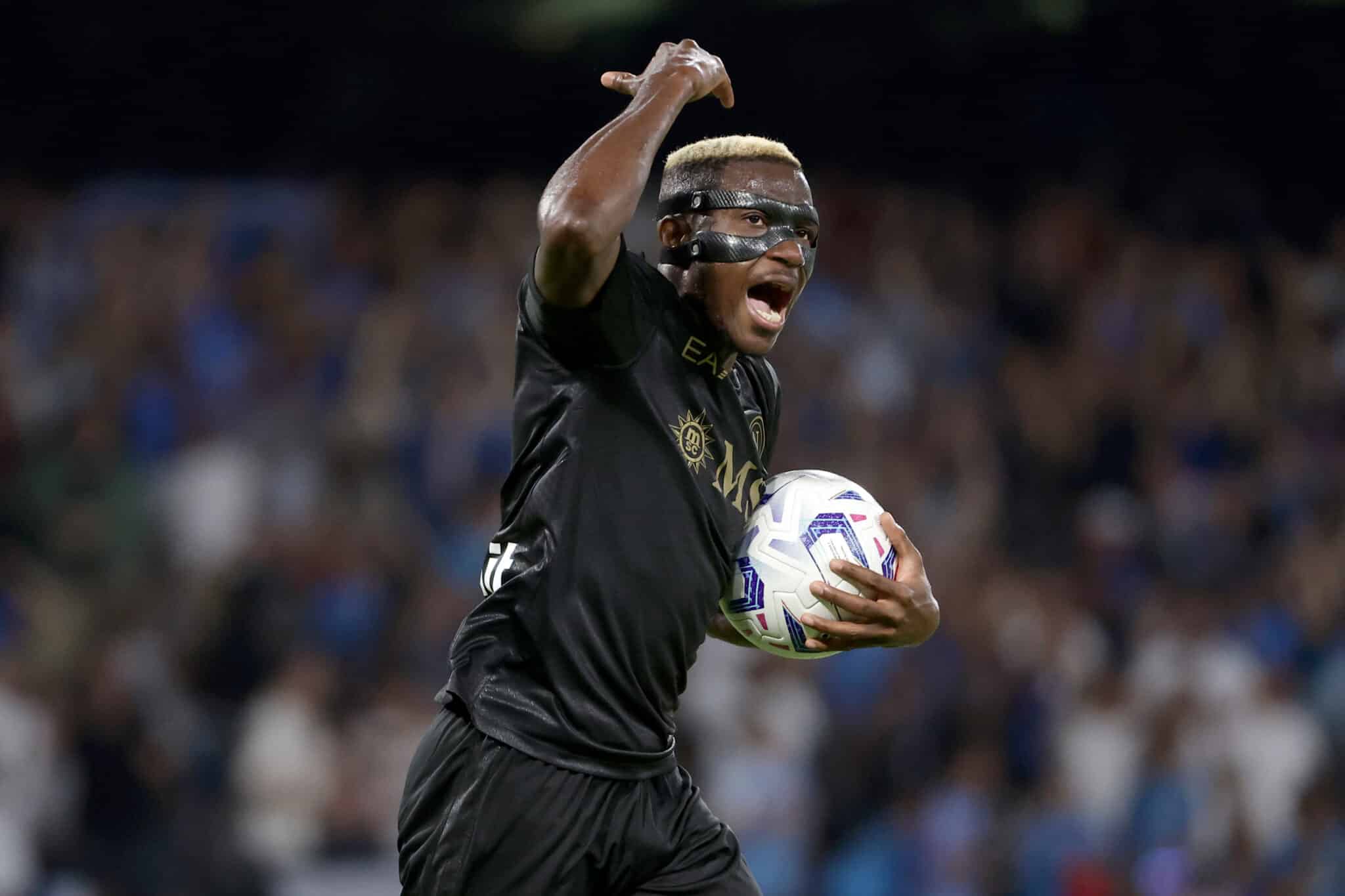 Victor Osimhen of SSC Napoli  celebrates during the Serie A football match between SSC Napoli and SS Lazio