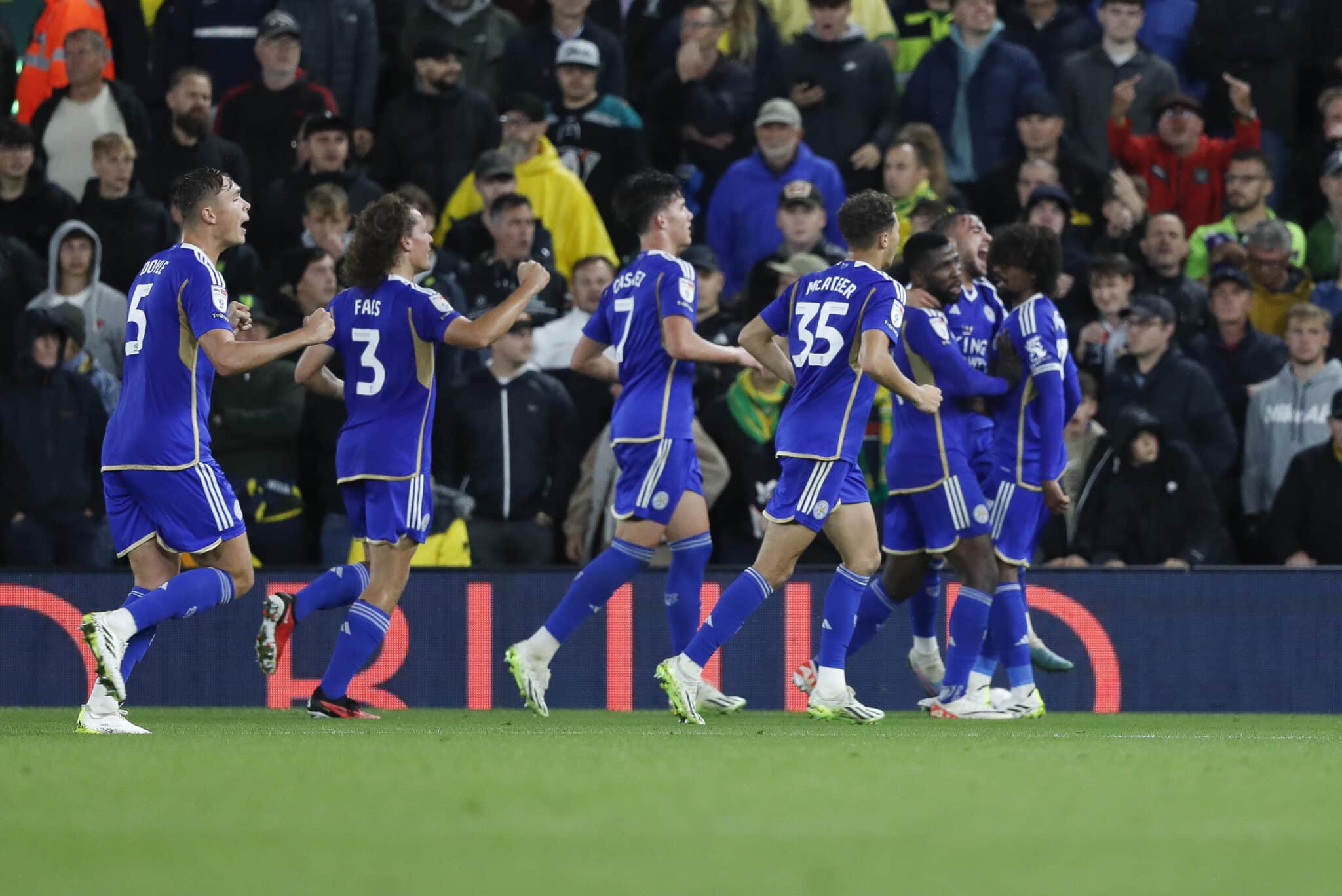 Kelechi Iheanacho of Leicester City celebrates scoring his sides 1st goal from the penalty spot 