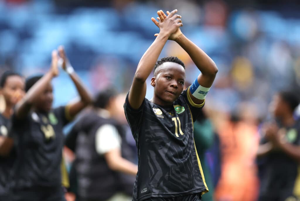 Thembi Kgatlana of South Africa acknowledges the spectators