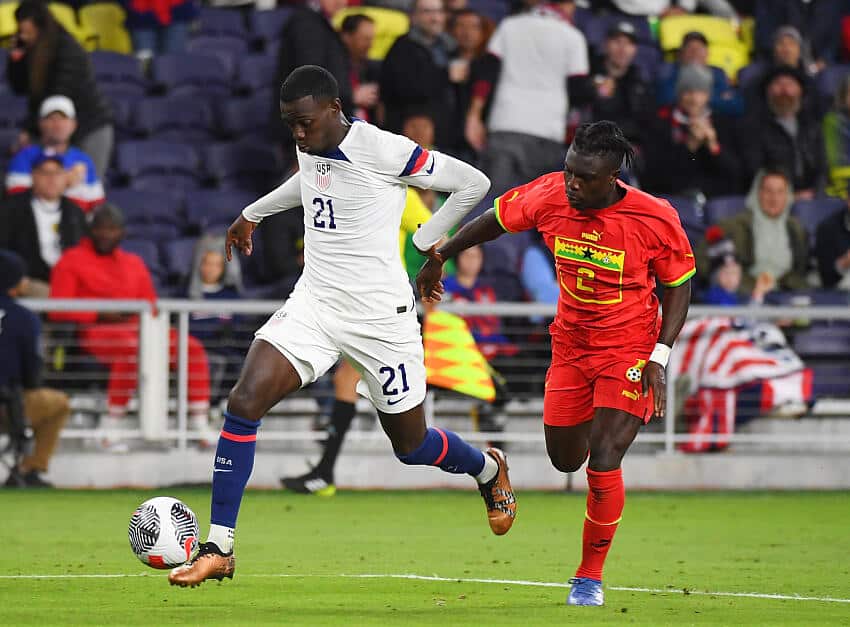Weah of the USMNT in action against Ghana