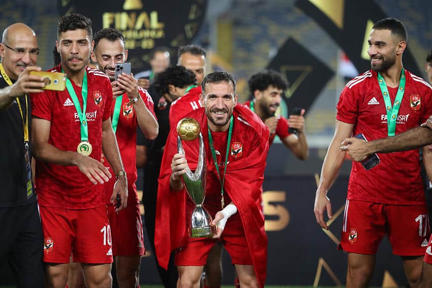 Al Ahly players celebrate winning the Champions League