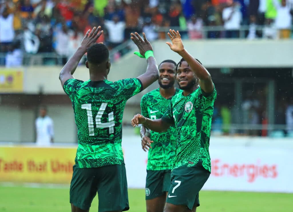 Nigeria's Super Eagles players celebrating