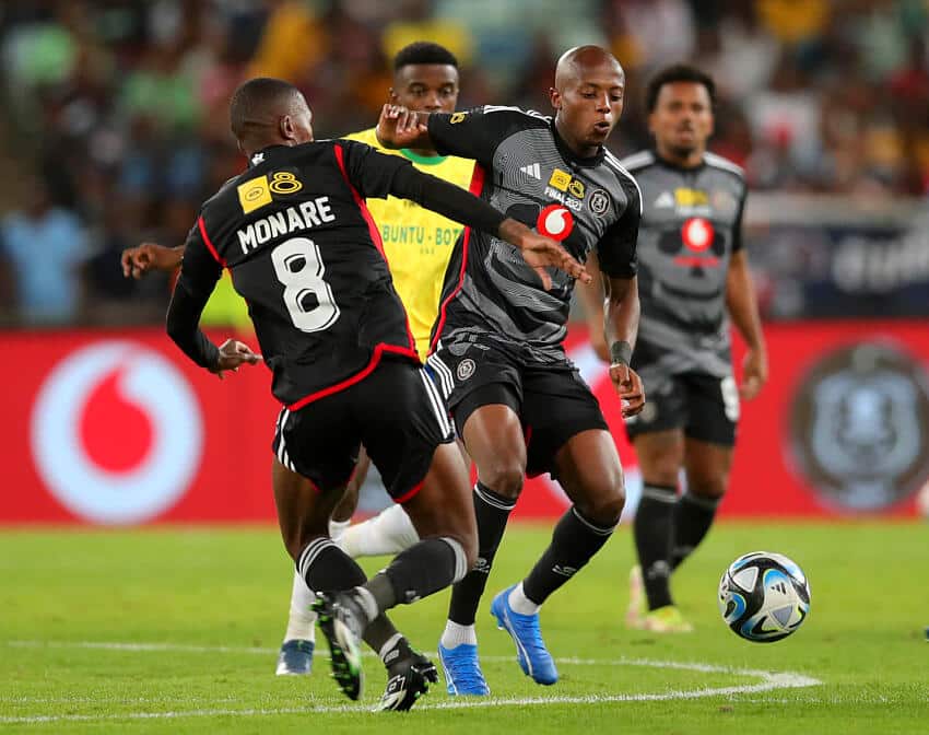 Orlando Pirates players in action against Mamelodi Sundowns