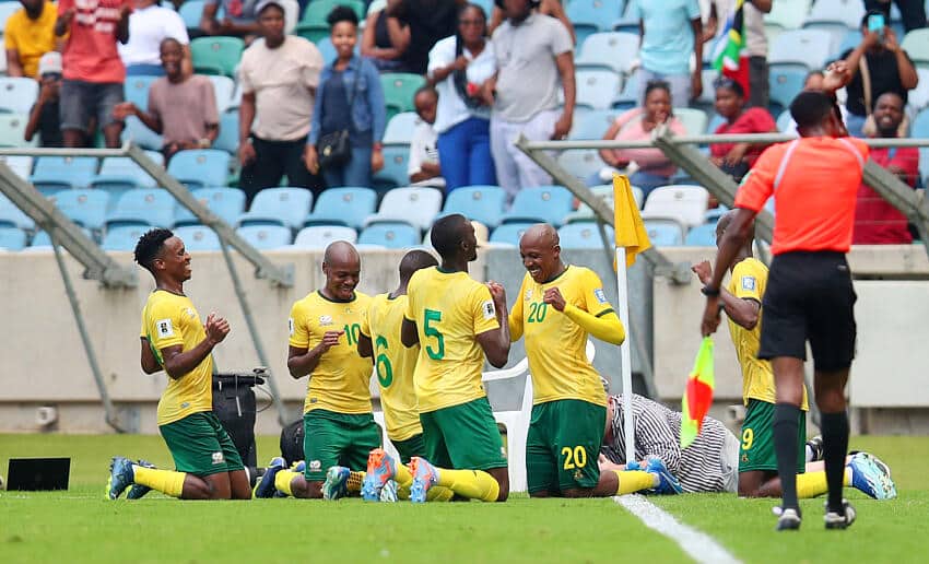 Bafana Bafana players celebrate goal