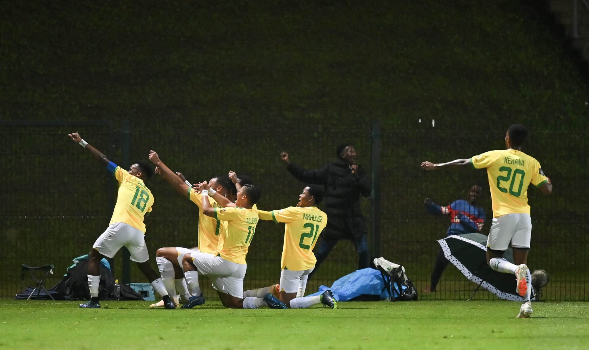 Mamelodi Sundowns players celebrate goal