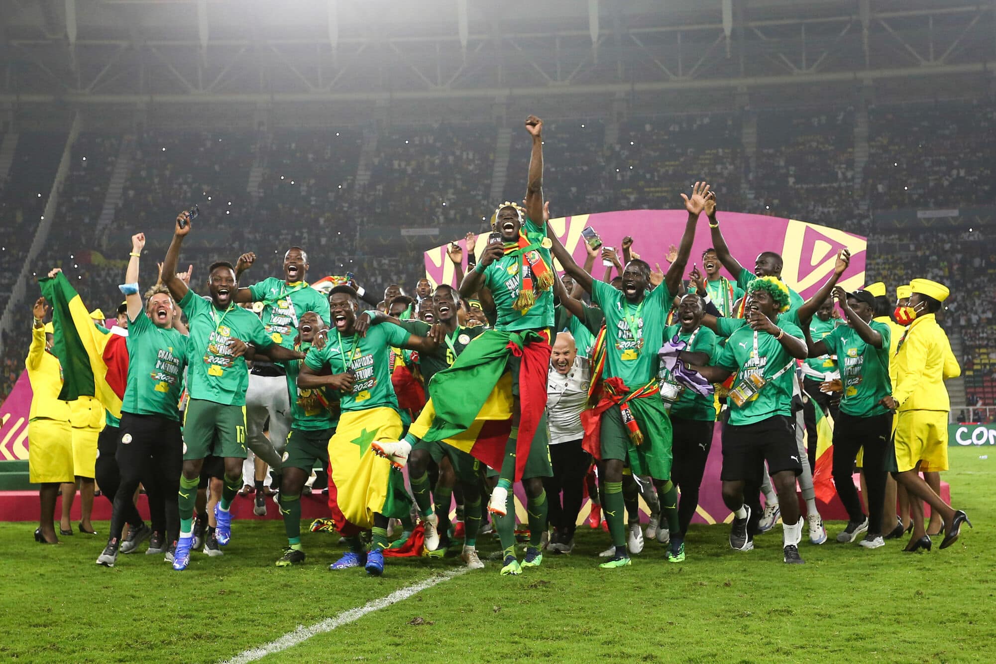 Senegal players celebrating their AFCON win