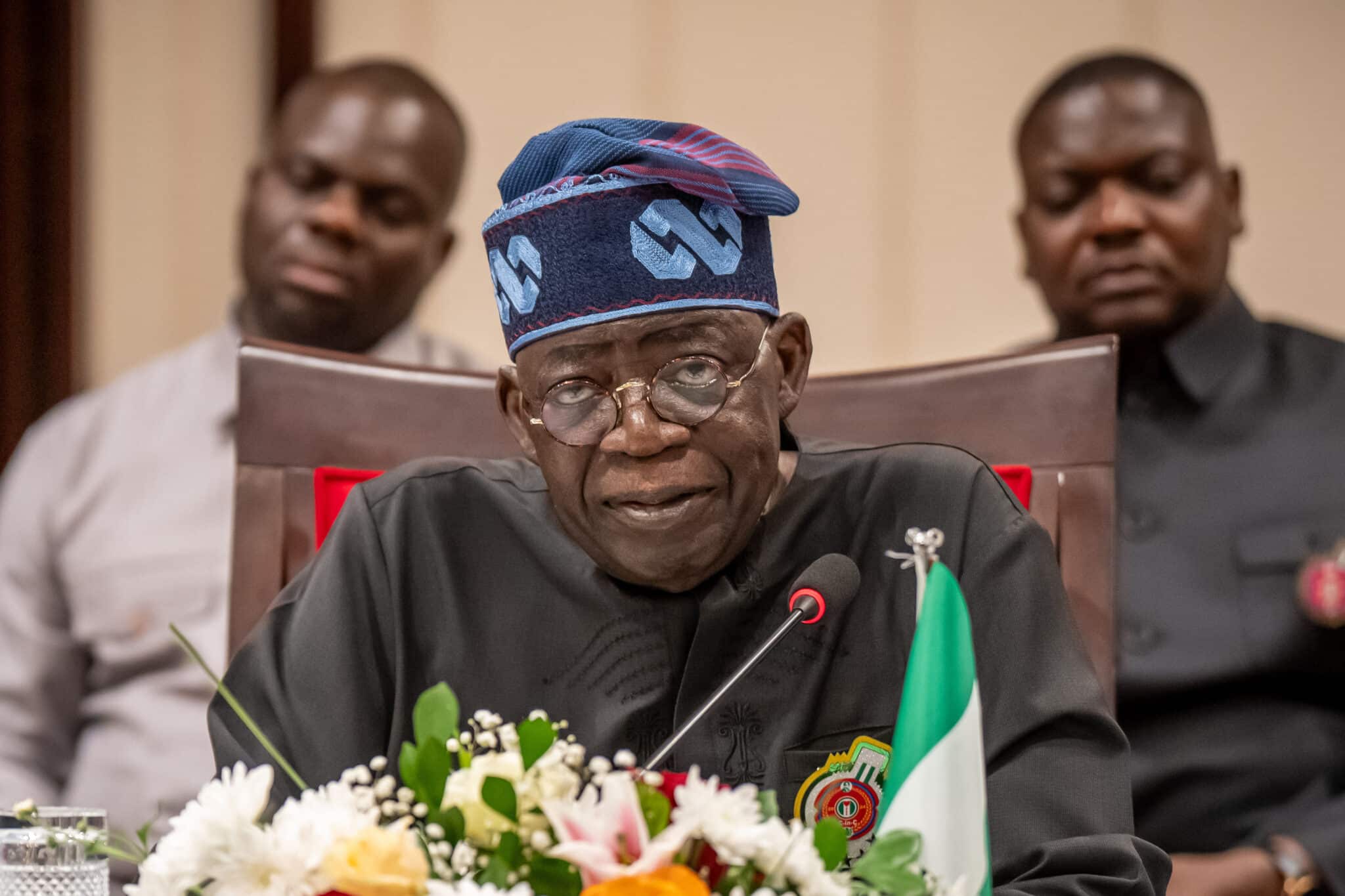 Bola Tinubu, President of Nigeria, attends a press conference at State House