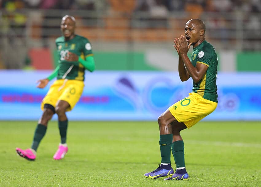 Percy Muzi Tau of South Africa reacts in disappointment after missed a penalty during the 2023 Africa Cup of Nations Finals match between Mali and South Africa 