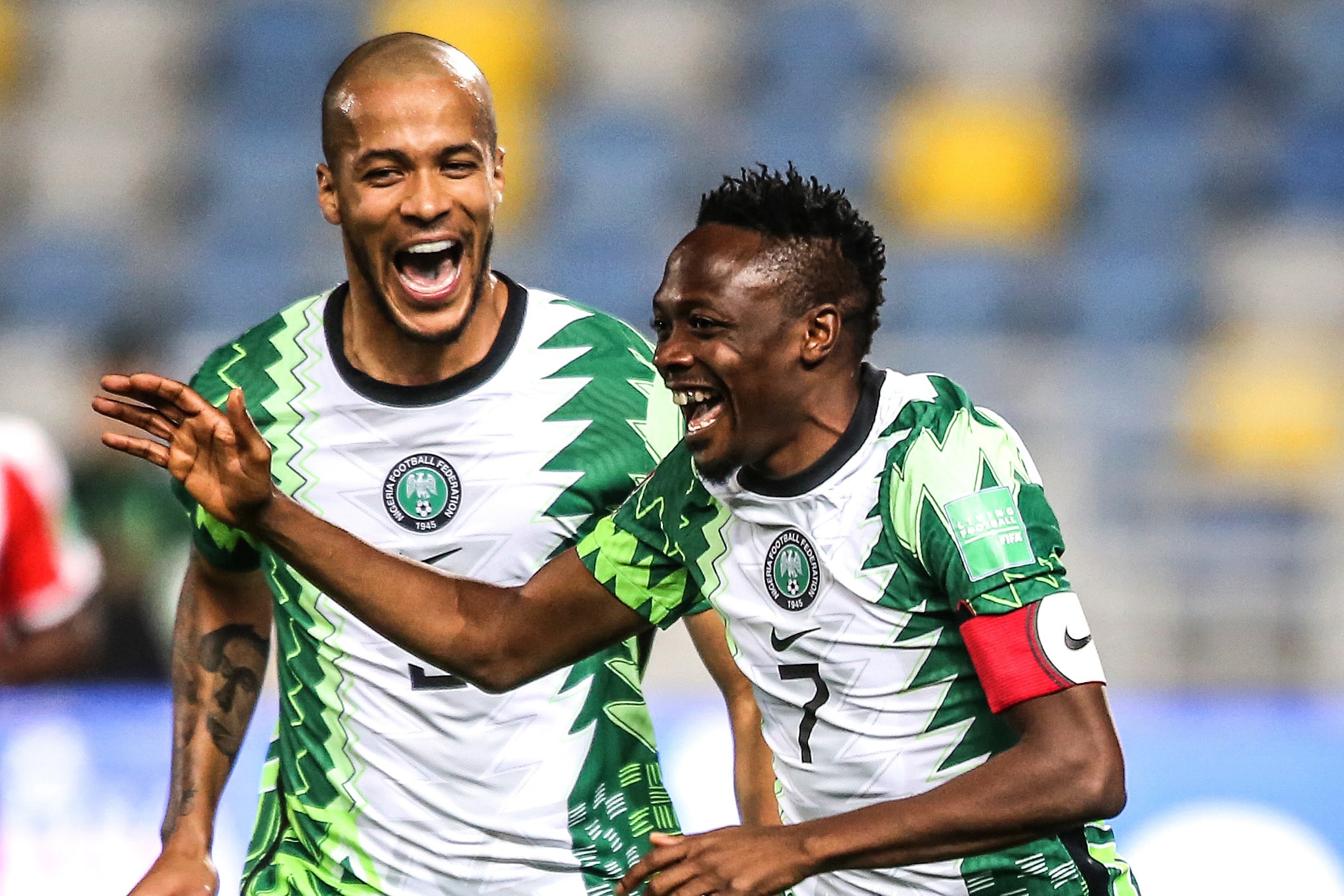 Ahmed Musa and Troost Ekong celebrate a goal