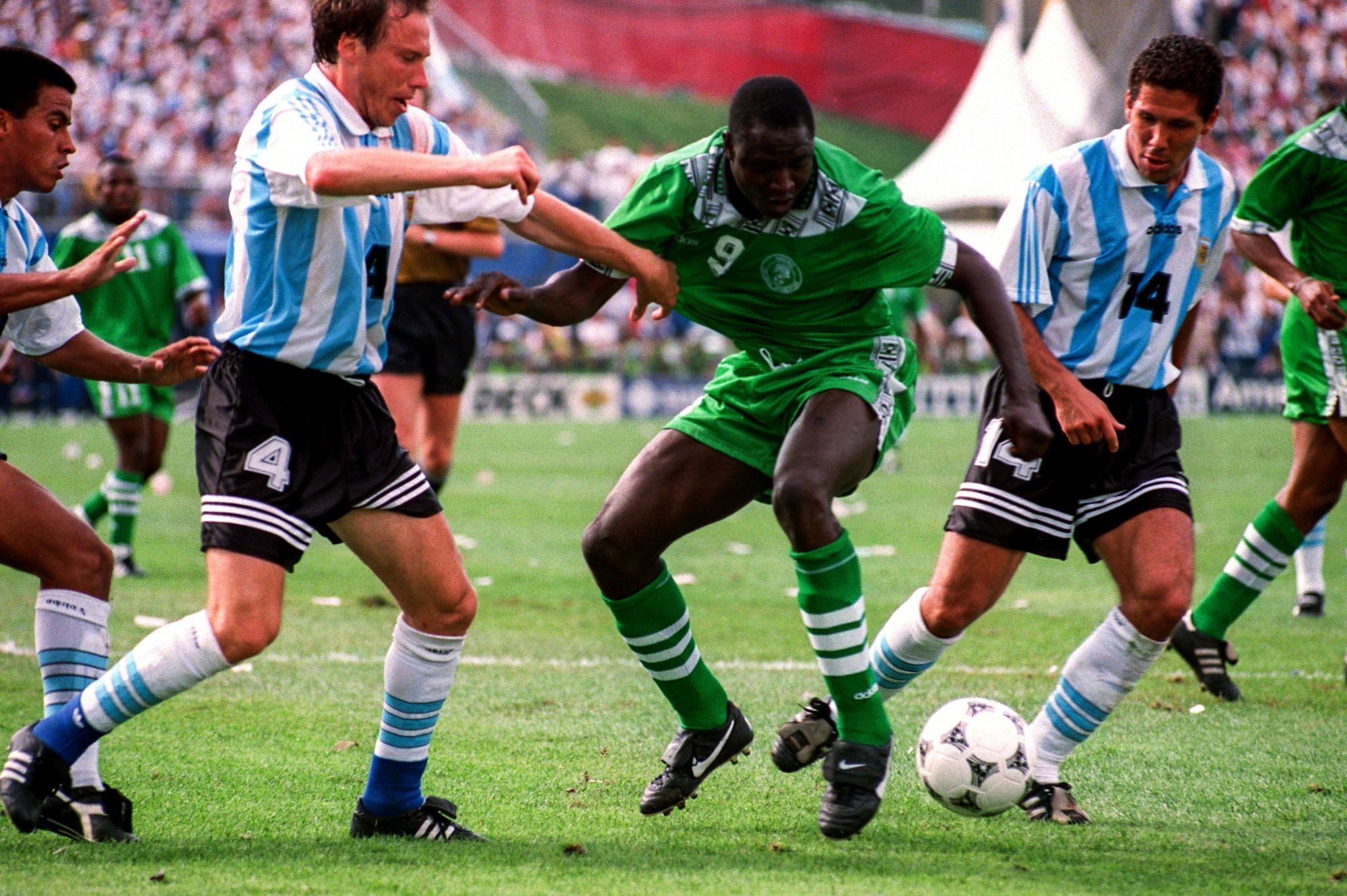 Rashidi Yekini in action for the Super Eagles 