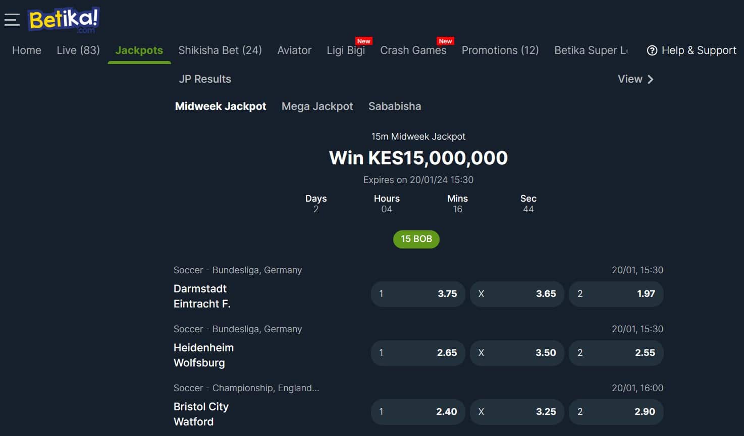 betika jackpots step 2