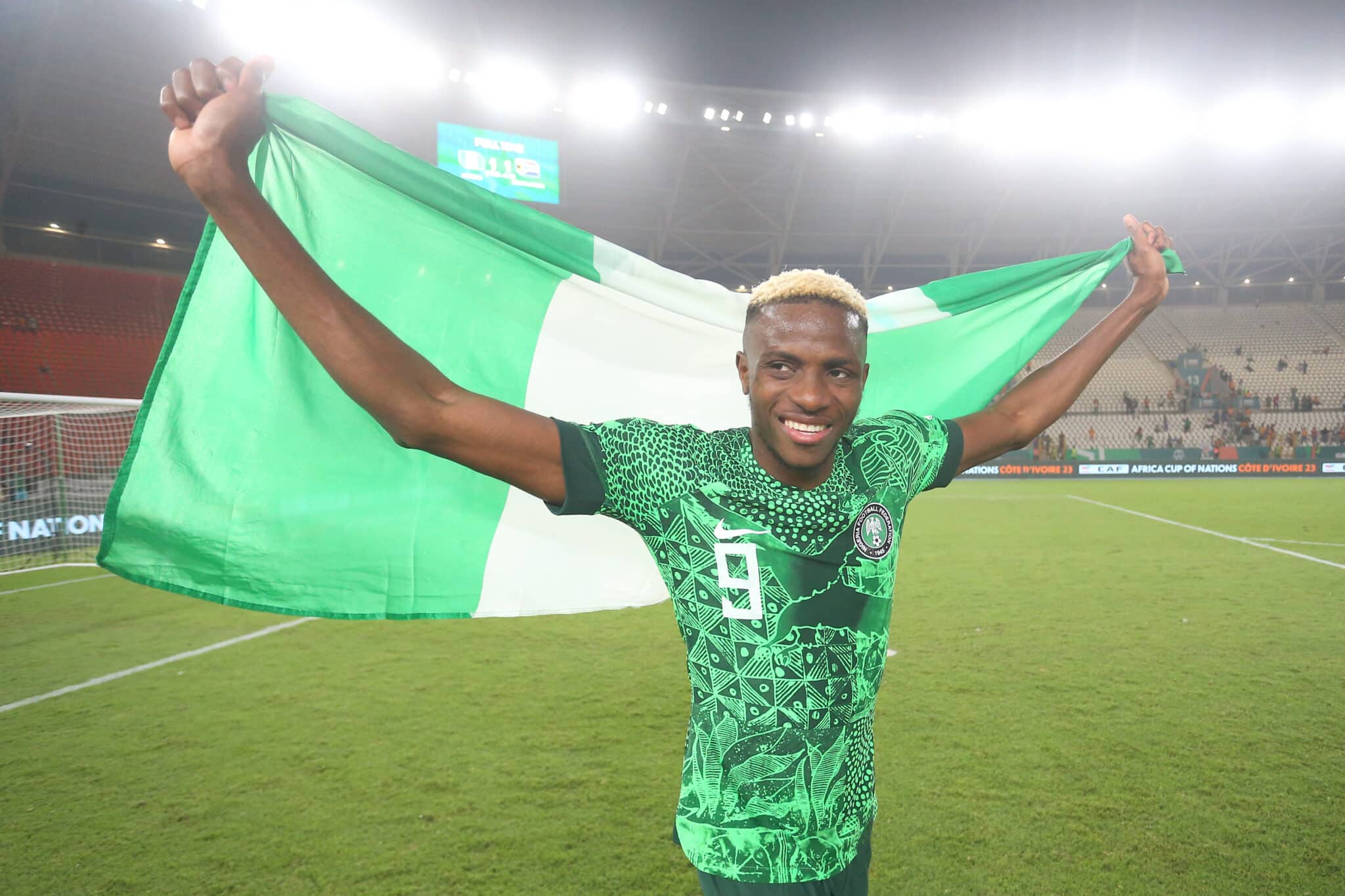 Victor Osimhen news: celebrates victory during the 2023 Africa Cup of Nations match between Nigeria and South Africa