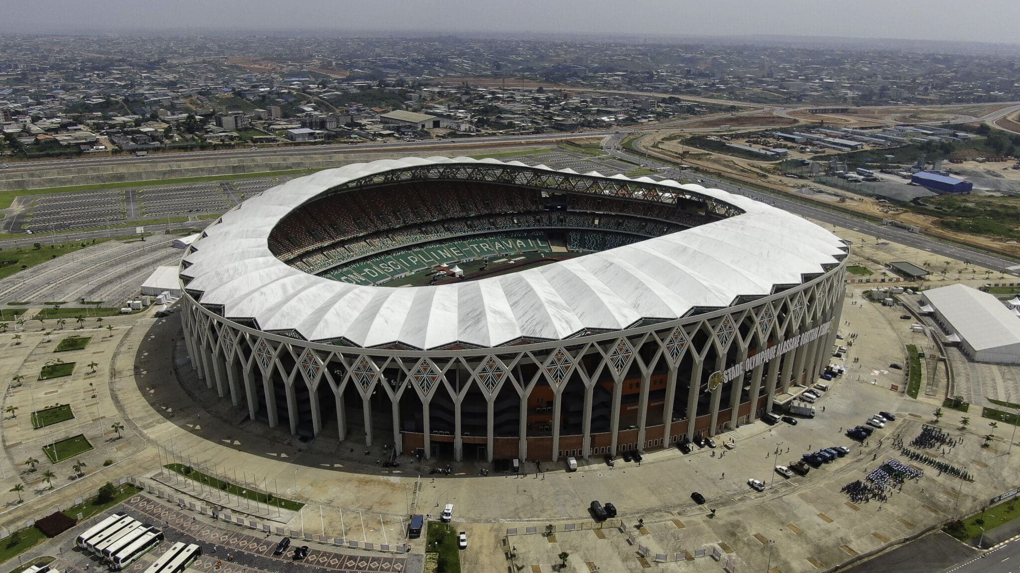 shows a view of the Alassane Ouattara Stadium in Abidjan