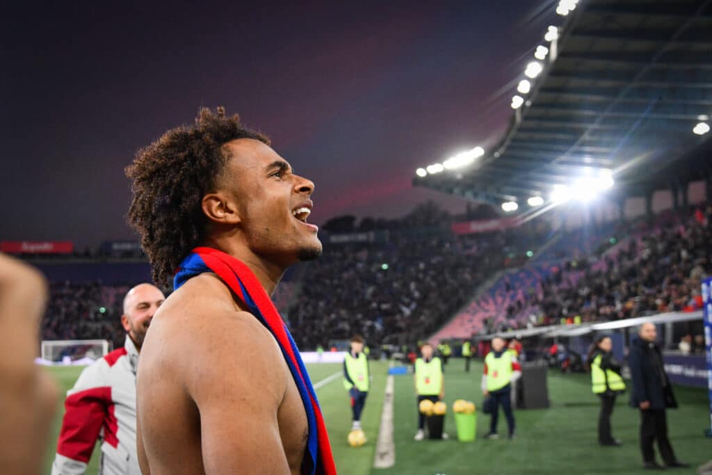 Joshua Zirkzee (Bologna FC) celebrates for the victory 
