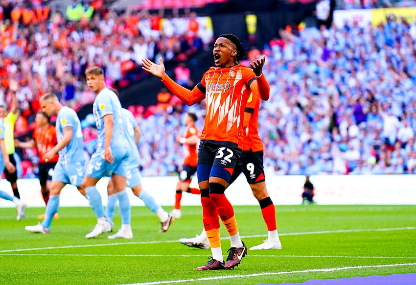 Gabriel Osho in action for Luton Town