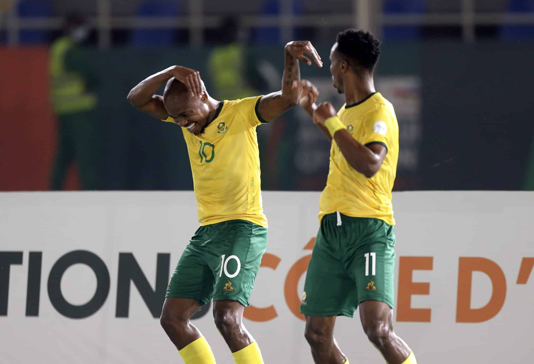 Bafana players celebrate goal