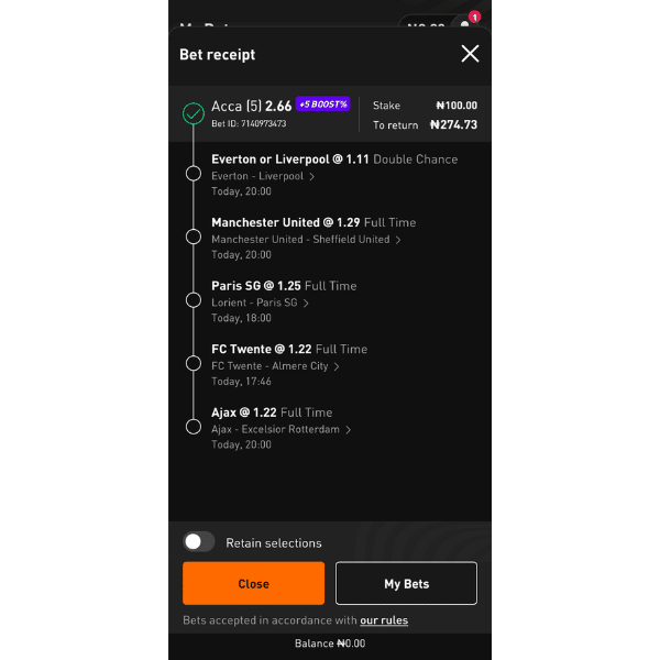 Livescore bet betslip
