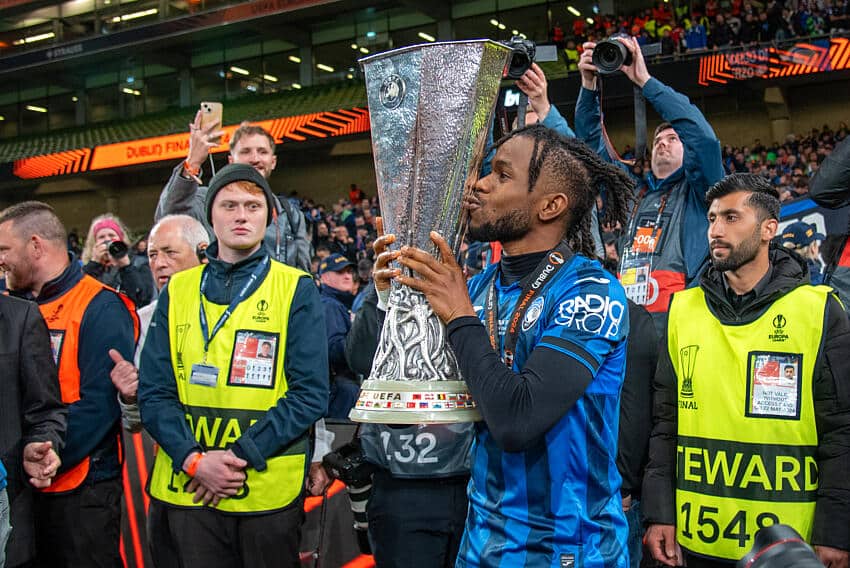 Ademola Lookman with the Europa League trophy
