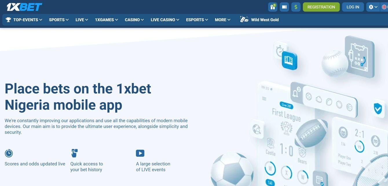 1xBet Nigeria mobile app download page