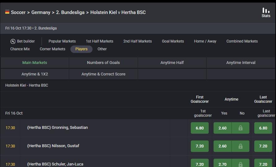 Bet9ja goalscorer markets on a football match
