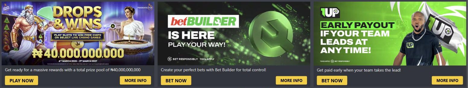 Bet9ja promotions page listing current offers for Nigerian customers