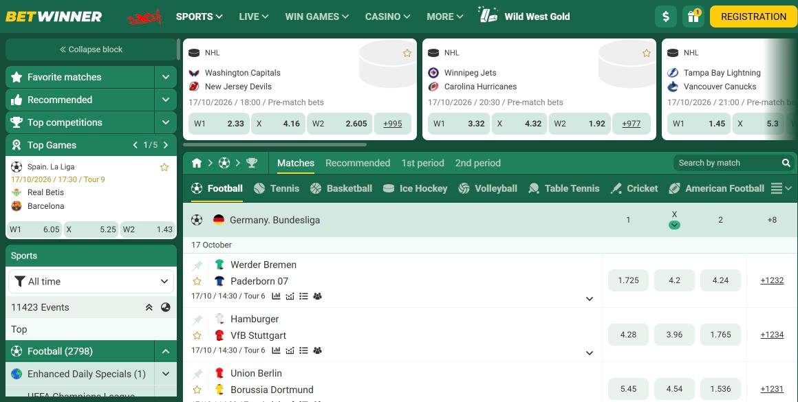 Betwinner Nigeria football sportsbook with Bundesliga odds
