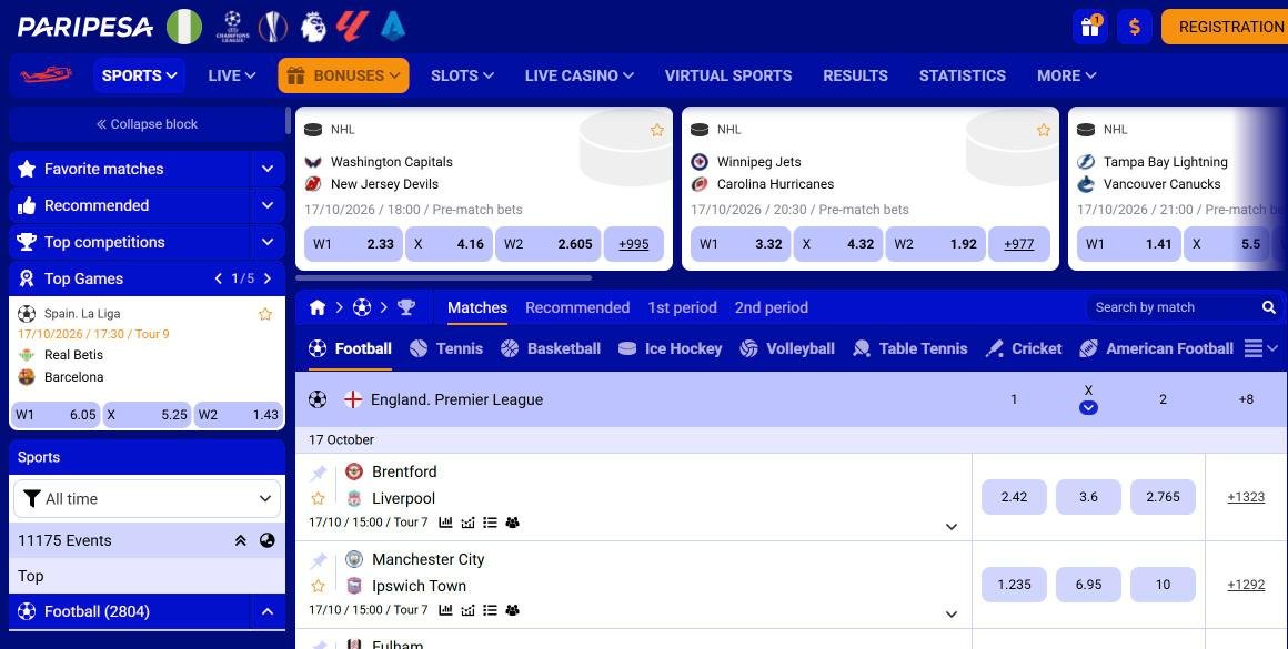 PariPesa Nigeria football sportsbook with Premier League odds