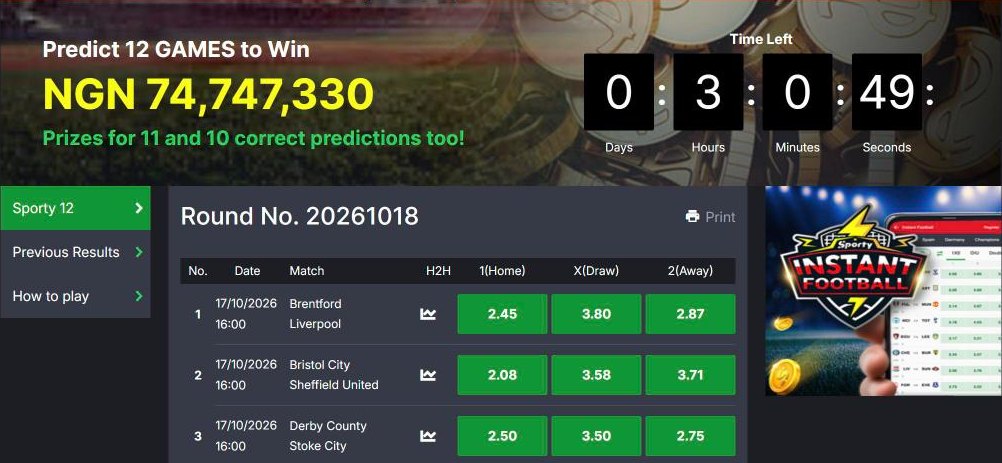 How to Win Jackpot in SportyBet: Sporty 12 Rules and Prizes